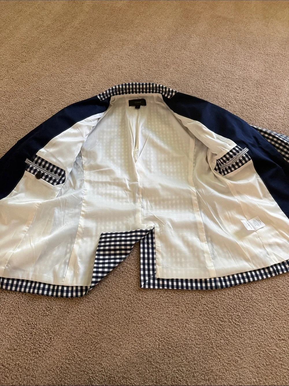 J. Crew Navy and White Gingham Blazer with Contrast Lapel